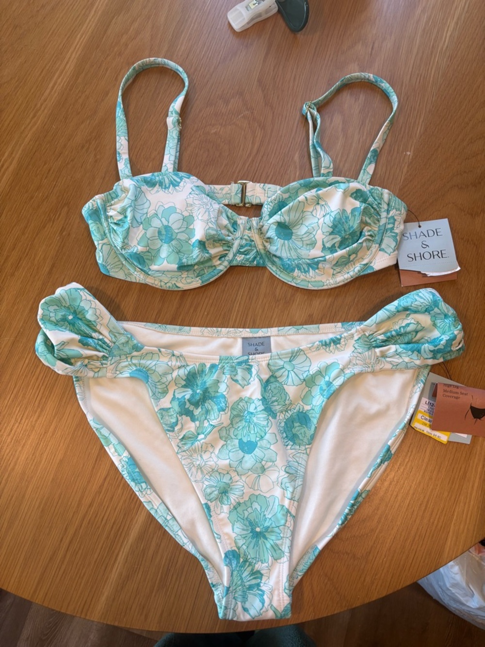 Shade & Shore White and Aqua Floral Bikini Bottoms